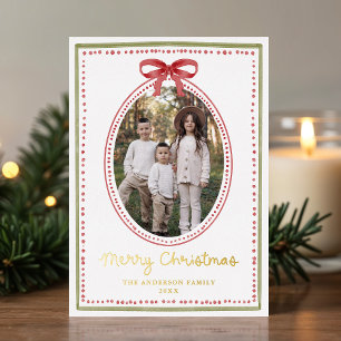 Vintage roter Schleife Weihnachten 2 Foto Folien Feiertagskarte