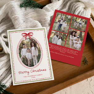 Vintage roter Schleifen-Cream-Weihnachten 5 Foto Feiertagskarte