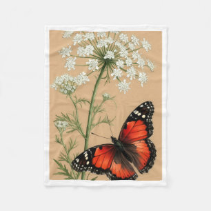 Vintage roter Schmetterling und weiße Blume Fleece