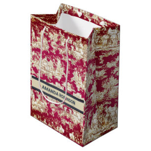 Vintage roter See Toile de Jouy Monogramm Mittlere Geschenktüte