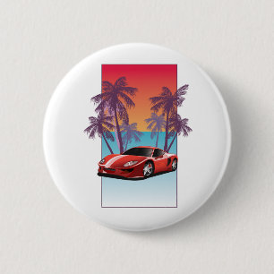 Vintage roter Sportwagen Button