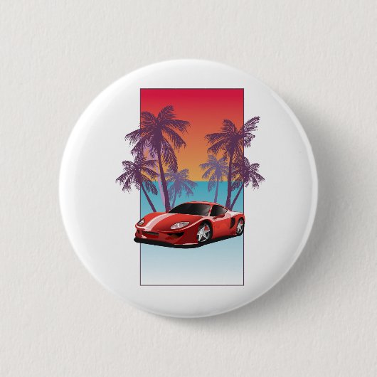 Vintage roter Sportwagen Button (Vorderseite)