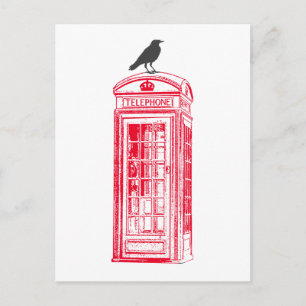 Vintage roter Telefonhäuschen & Rabe Postkarte