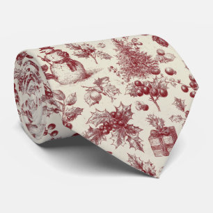 Vintage roter Toile-de-Jouy-Christmas-Botanik - St Krawatte