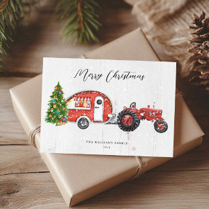 Vintage roter Traktor Camper Weihnachten Nicht-Fot