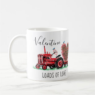 Vintage roter Traktor rosa florales Herz Typograph Kaffeetasse