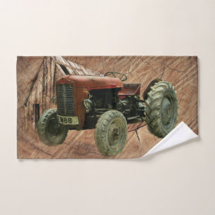 Vintage roter Traktor rustikale Scheune Handtuch