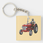 Vintage-Roter Traktor Schlüsselanhänger (Vorderseite)
