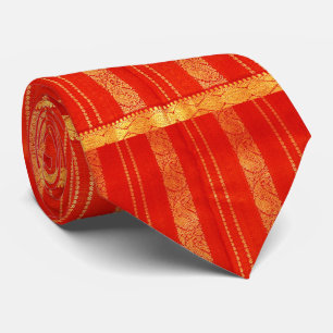Vintage roter und goldener indischer Sari Seidenkr Krawatte