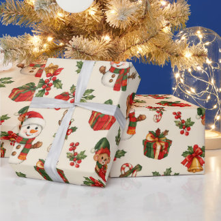 Vintage roter und grüner Weihnachtsmann Rentier Geschenkpapier