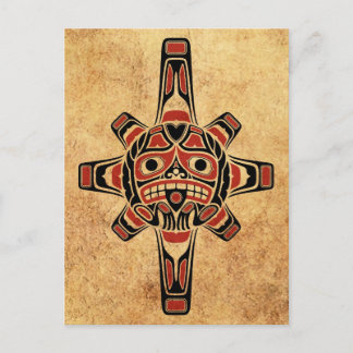Vintage roter und schwarzer Haida Sonnenmaske Postkarte