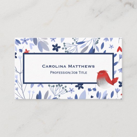 Vintage Roter Vogel Blütenfarbe Visitenkarte (Vorderseite)