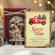 Vintage roter Weihnachts-LKW-Hochzeitsfoto