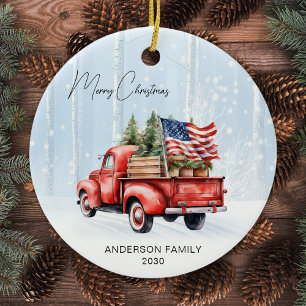 Vintage roter Weihnachts-LKW mit personalisierter  Keramik Ornament