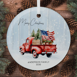 Vintage roter Weihnachts-LKW mit personalisierter Ornament Aus Glas