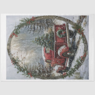 Vintage roter Weihnachts-LKW Seidenpapier