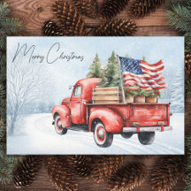 Vintage roter Weihnachts-LKW USA-Flagge Patriotisc