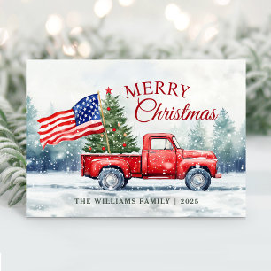 Vintage roter Weihnachts-LKW Weihnachtsbaum-Flagge Feiertagskarte