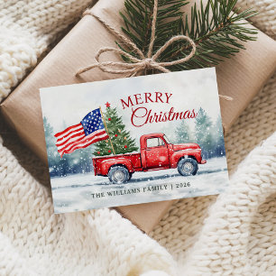 Vintage roter Weihnachts-LKW Weihnachtsbaum-Flagge Feiertagskarte