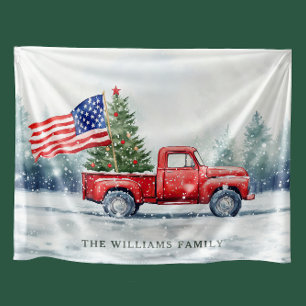 Vintage roter Weihnachts-LKW Weihnachtsbaum-Flagge Fleecedecke