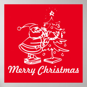 Vintage roter Weihnachtsmann mit Weihnachtsbaum Poster