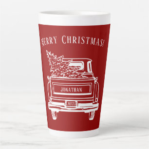 Vintage roter weißer LKW Frohe Weihnachten Name Milchtasse