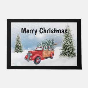Vintage roter Woodside-Weihnachts-LKW-Türmatte Fußmatte