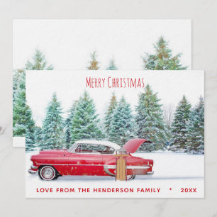 Vintage Rotes 1950er Chevy Frohe Weihnachten Festt