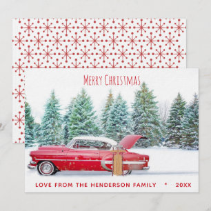 Vintage Rotes 1950er Chevy Frohe Weihnachten Holid