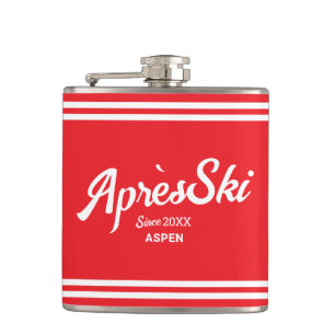 Vintage Rotes Après-Ski Custom-Ski-Resort & Jahr Flachmann