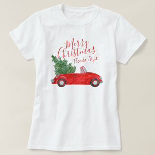 Vintage rotes Auto Frohe #Weihnachten #Florida Sty T-Shirt