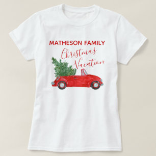 Vintage rotes Auto fröhliche Familie #Weihnachtsur T-Shirt