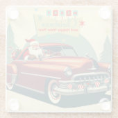 Vintage rotes Auto & Weihnachtsmann Glasuntersetzer (Rückseite)