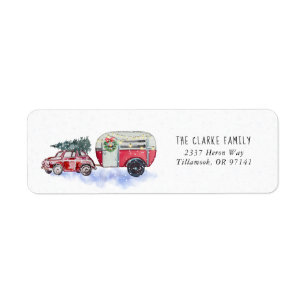 Vintage rotes Camper-Weihnachts-Rücksende-Adresset
