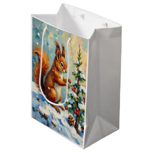 Vintage rotes Eichhörnchen Tannenbaum Weihnachten Mittlere Geschenktüte