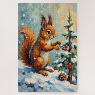 Vintage Rotes Eichhörnchen Tannenbaum Weihnachten Puzzle