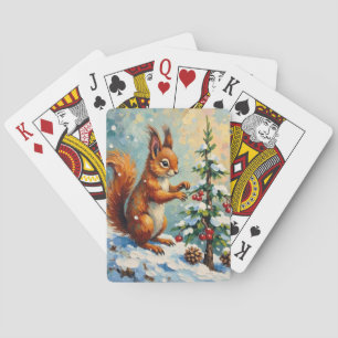 Vintage Rotes Eichhörnchen Tannenbaum Weihnachten Spielkarten