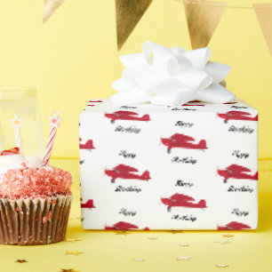 Vintage rotes Flugzeug Frohe Geburtstag Geschenkpa Geschenkpapier