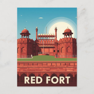 Vintage Rotes Fort Delhi Indien Reiseandenken Postkarte