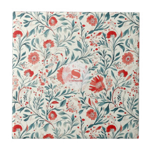 Vintage rotes Gänseblümchen-Blumenmuster - Botanis Fliese