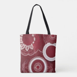 Vintage rotes Häkeldeckchen- und Spitzen-Collage-K Tasche