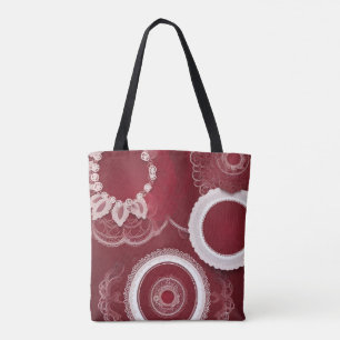 Vintage rotes Häkeldeckchen- und Spitzen-Collage-K Tasche