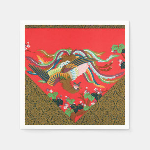Vintage Rotes Japanisches Phönix-Vogel-Kunstwerk G Serviette