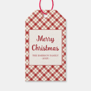 Vintage rotes Karo-Weihnachten Geschenkanhänger
