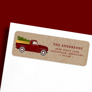 Vintage rotes LKW-Weihnachtsbaum-Adressetikett
