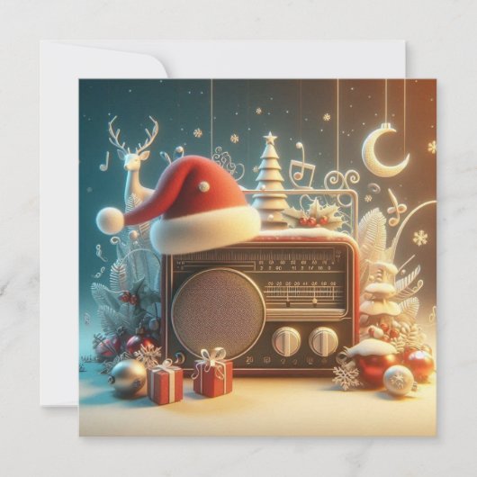 vintage rotes Radio Flache Weihnachtskarte Feiertagskarte (Vorderseite)