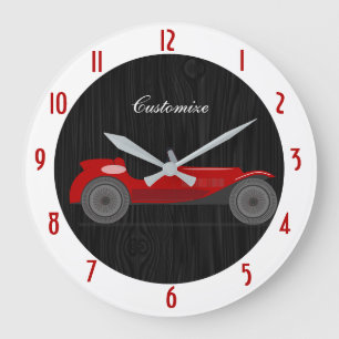 Vintage rotes Rennwagen Schwarz Rot Benutzerdefini Große Wanduhr