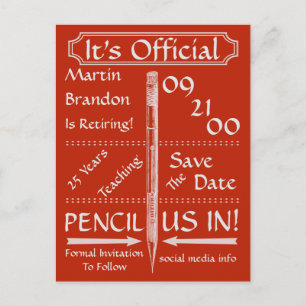 Vintage Rotes Rentner-Save-the-Date Ankündigungspostkarte