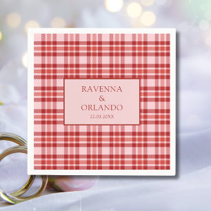 Vintage Rotes Rosa Kariertes Land Gingham Hochzeit Serviette