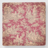 Vintage rotes rosa Toile de Jouy Landhaus-Muster Steinuntersetzer (Vorderseite)